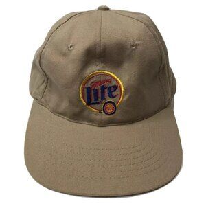 Head Shots Miller Lite Baseball Hat Cap Mens One Size Adjustable Beige 6 Panel
